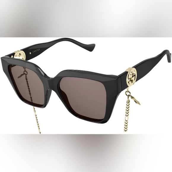 NEW GUCCI CAT-EYE BLACK SUNGLASSES GG1023S 005 GUCCI WITH GOLD CHAIN - Picture 6 of 12